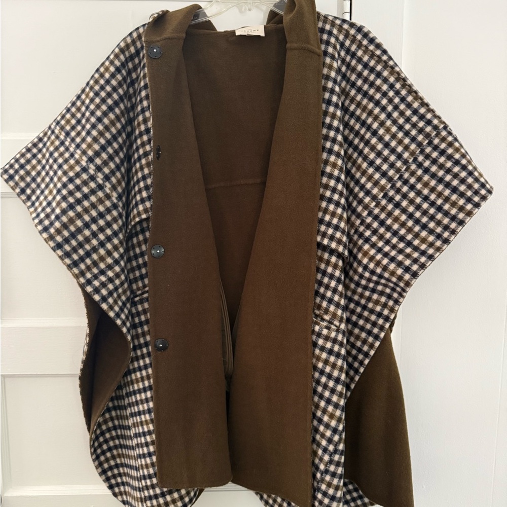 Sézane brown and blue plaid wool cape